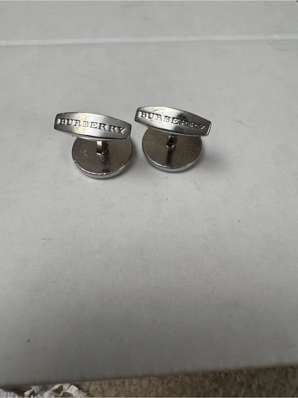 Authentic Vintage Burberry Round Nova Check Enamel Cufflinks - Silver-Tone
